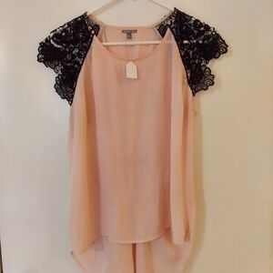 Elegant Pink and BlackCharlotte Russe Women's  Blouse Size L  Lace Women's Top